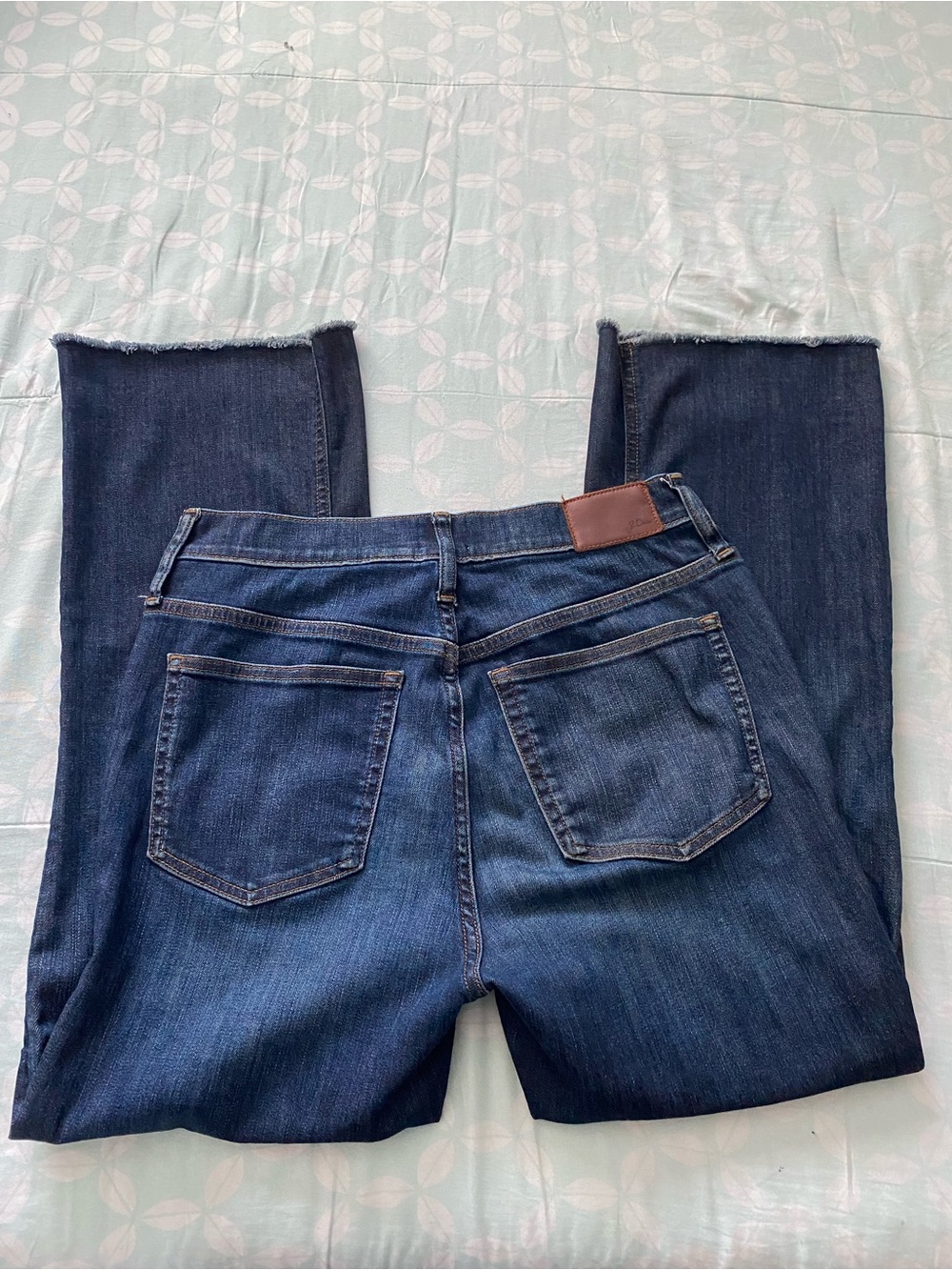 J. Crew Dark Blue Flare Jeans with Raw Hem